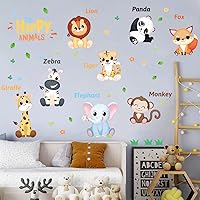 Vista 5 de Supzone Calcomanía de pared de animales de la selva, calcomanías de pared educativas para niños, diseño de jirafa, mono, león, jirafa, decoración