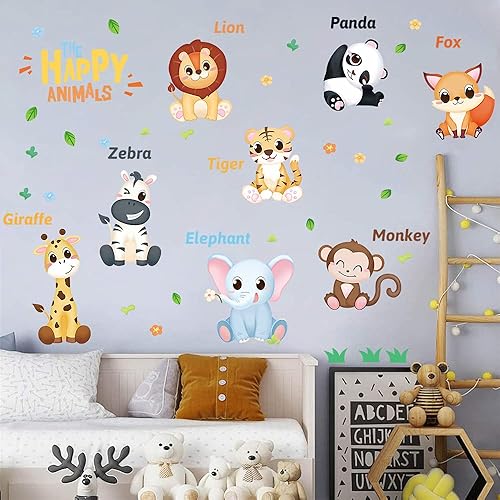 Miniatura 5 de Supzone Calcomanía de pared de animales de la selva, calcomanías de pared educativas para niños, diseño de jirafa, mono, león, jirafa, decoración
