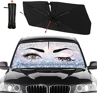 Hello Girl Gorgeous Eyelash Car Windshield Sun Shade Umbrella Automotive Windshield Sunshade Foldable Front Car Accessories Interior Decor to Keep Vehicle Cool for Most Vehicles 57'' X 30''