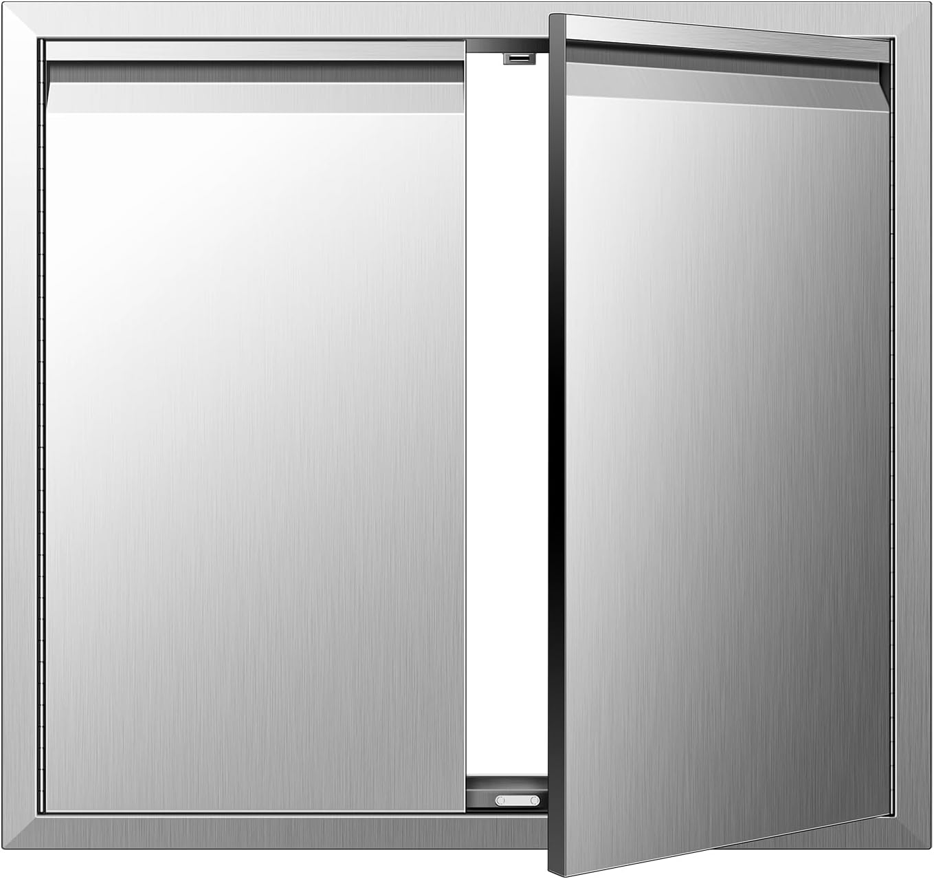 26Wx24H BBQ Access Double Doors, Flush Mount Stainless Steel Outdoor Kitchen Door with Horizontal Recessed Handle for Outside Cabinets and BBQ Island
