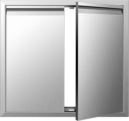 Puertas de cocina al aire libre  Puertas de acceso dobles para barbacoa de 26 pulgadas de ancho x 24 pulgadas de alto, acero inoxidable 304 para