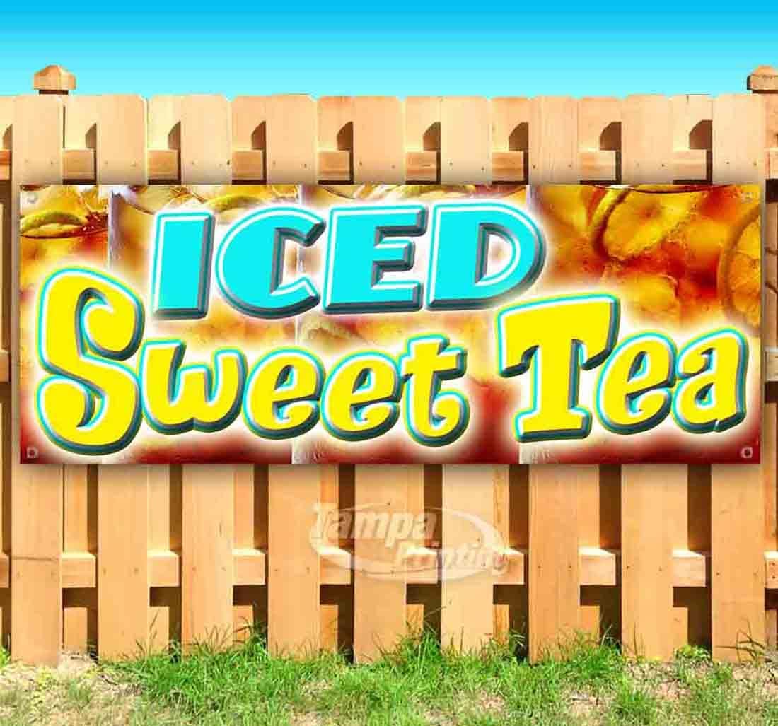 Iced Sweet Tea Banner 13 oz | Non-Fabric | Heavy-Duty Vinyl Single-Sided with Metal Grommets