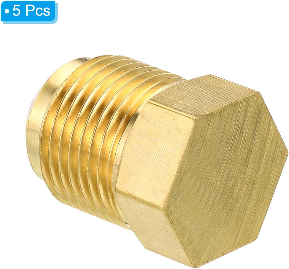 PATIKIL Male 5/8" Brass Seal Plug, 5 Pack SAE Flare Tube Fitting 45 Degree Hex Pipe Fittings for Air Conditioner Refrigeration