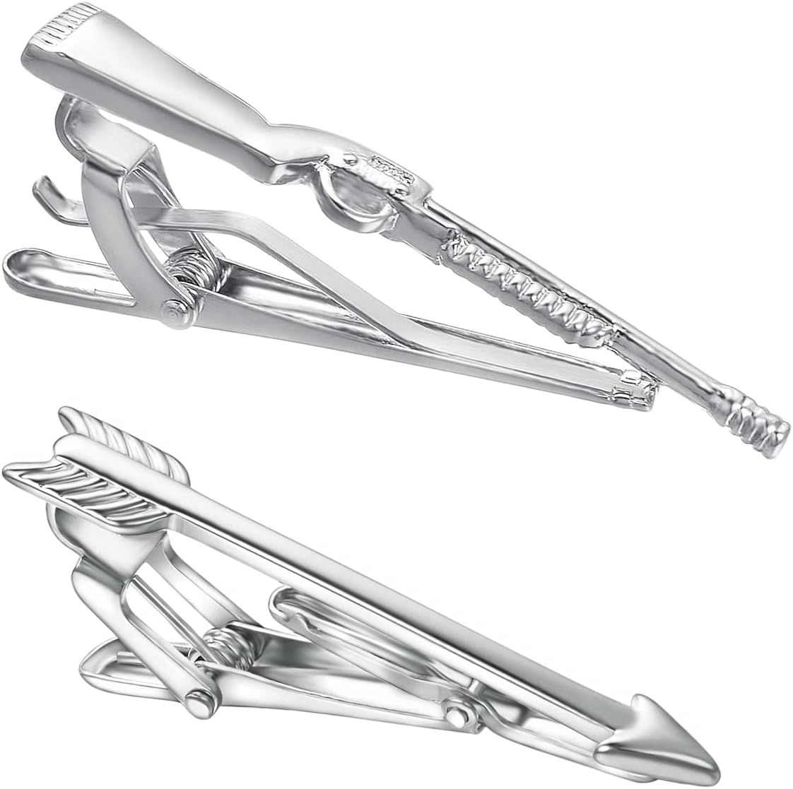 runootPR2Pcs Hunting Tie Clip Set for Men Unique Silver Gun Sword Arrow Tie Bar Personalized Fathers Day Birthday Jewelry Gift