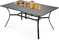 VEVOR 59-Inch Rectangular Outdoor Patio Dining Table for 4-6, Rustproof Steel Bistro Table with Umbrella Hole, All-Weather Black Garden Furniture