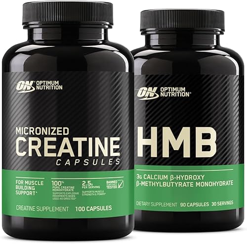 Optimum Nutrition Monohidrato de creatina sin sabor 100 cápsulas incluidas con Optimum Nutirtion HMB 90 Cápsulas