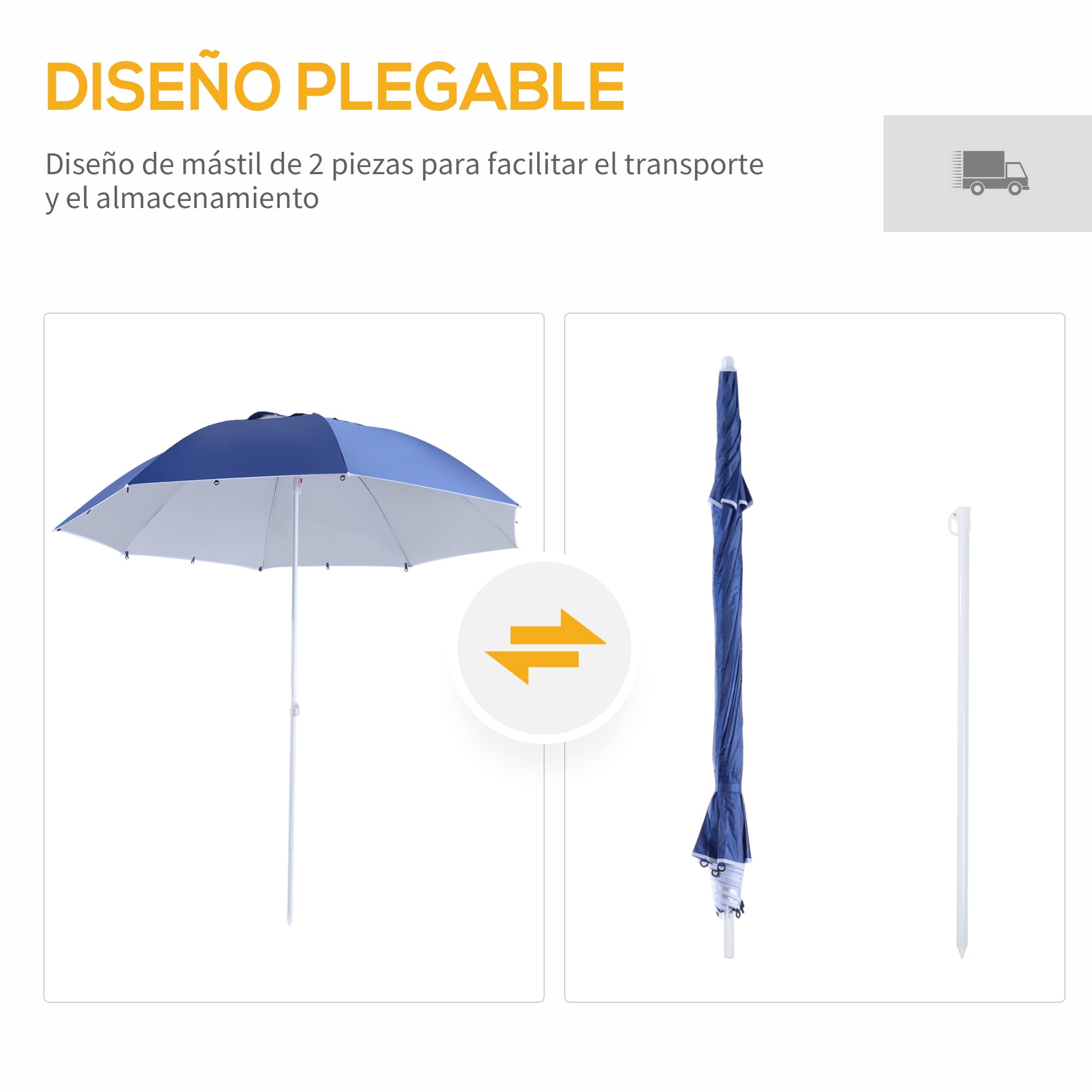 Outsunny Sombrilla de Playa 2 en 1 Parasol para Playa con 2 Paneles Laterales Toldo Portátil Anti-UV con Bolsa de Transporte para Jardín Piscina Ø210x222cm