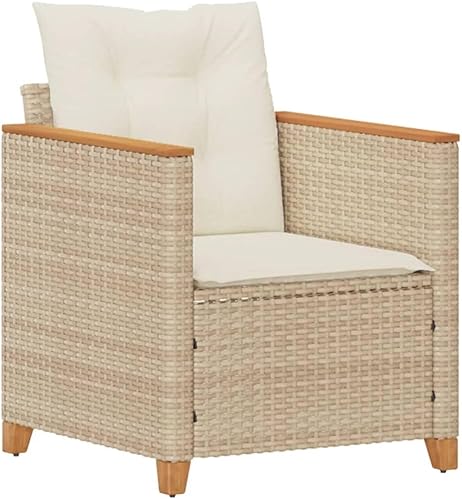 Miniatura 2 de Patio Chair with Cushions Beige Poly Rattan Backyard Chairs Outdoor Chairs Sillas para Comedor Garden Chair for Terrace Picnic Study Beach
