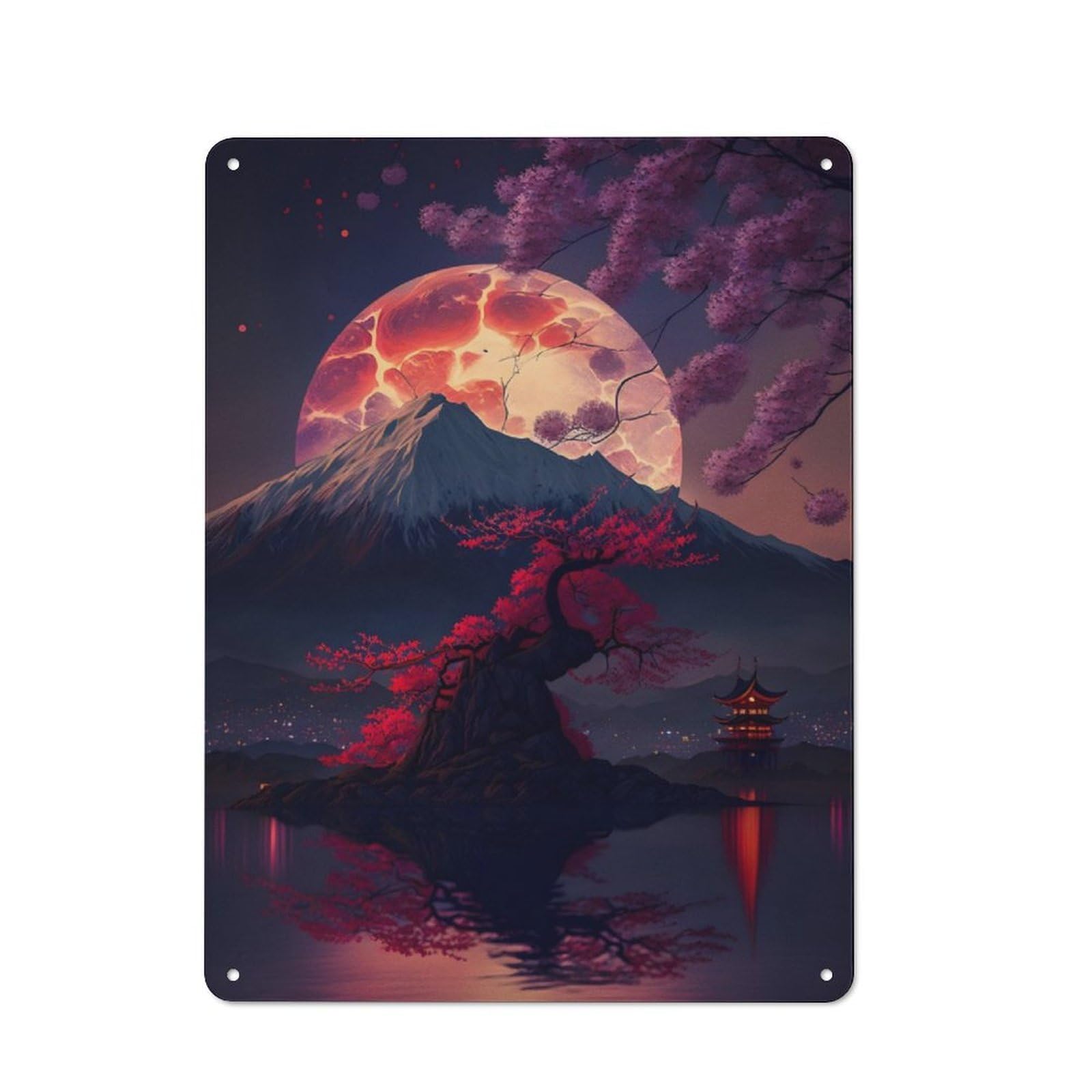 Junmoney Magic Flowers The Lake Tin Wall Plaque 40X30cm With For Studio Or Craft Room, For Metal Sign Collectors, For Kitchen And Home Bar Decor