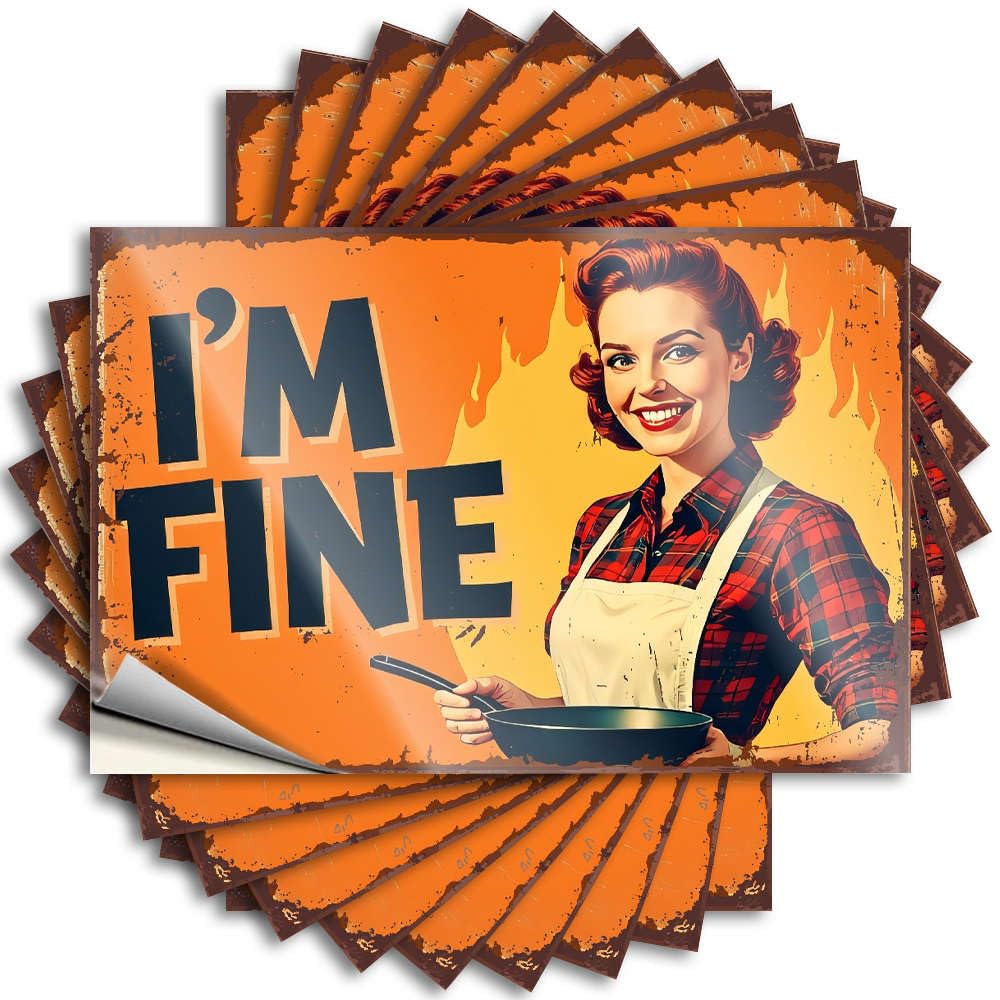 Funny Street Sticker Signs for Home Decor - Teacher Bulk I'm Fine, Thanks Asking. Cave Door Surface(12X18CM-6Pcs)