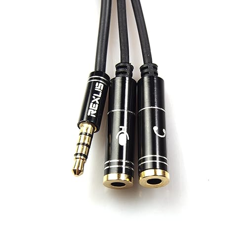 Miniatura 4 de REXUS Cable de audio estéreo divisor en Y negro de 0.138 in, 4 polos macho a 2 hembras para auriculares, adaptador divisor de auriculares, cable