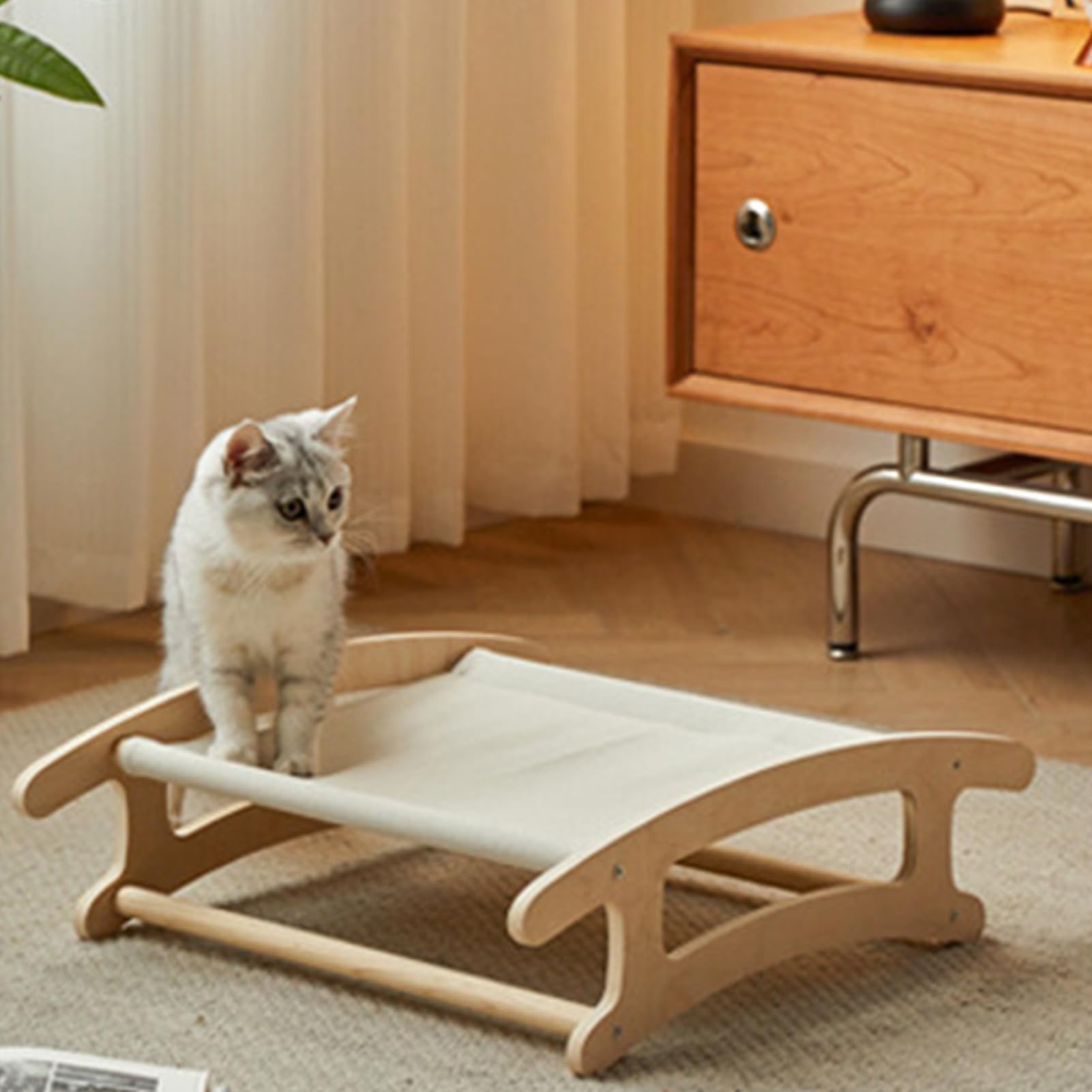 Hamaca para gatos, asiento elevado de madera suave y transpirable, 19.88 x 16.34 x 6.22 pulgadas, cama de madera desmontable para perros, mascotas, , perros, cachorros, hogar, sala de