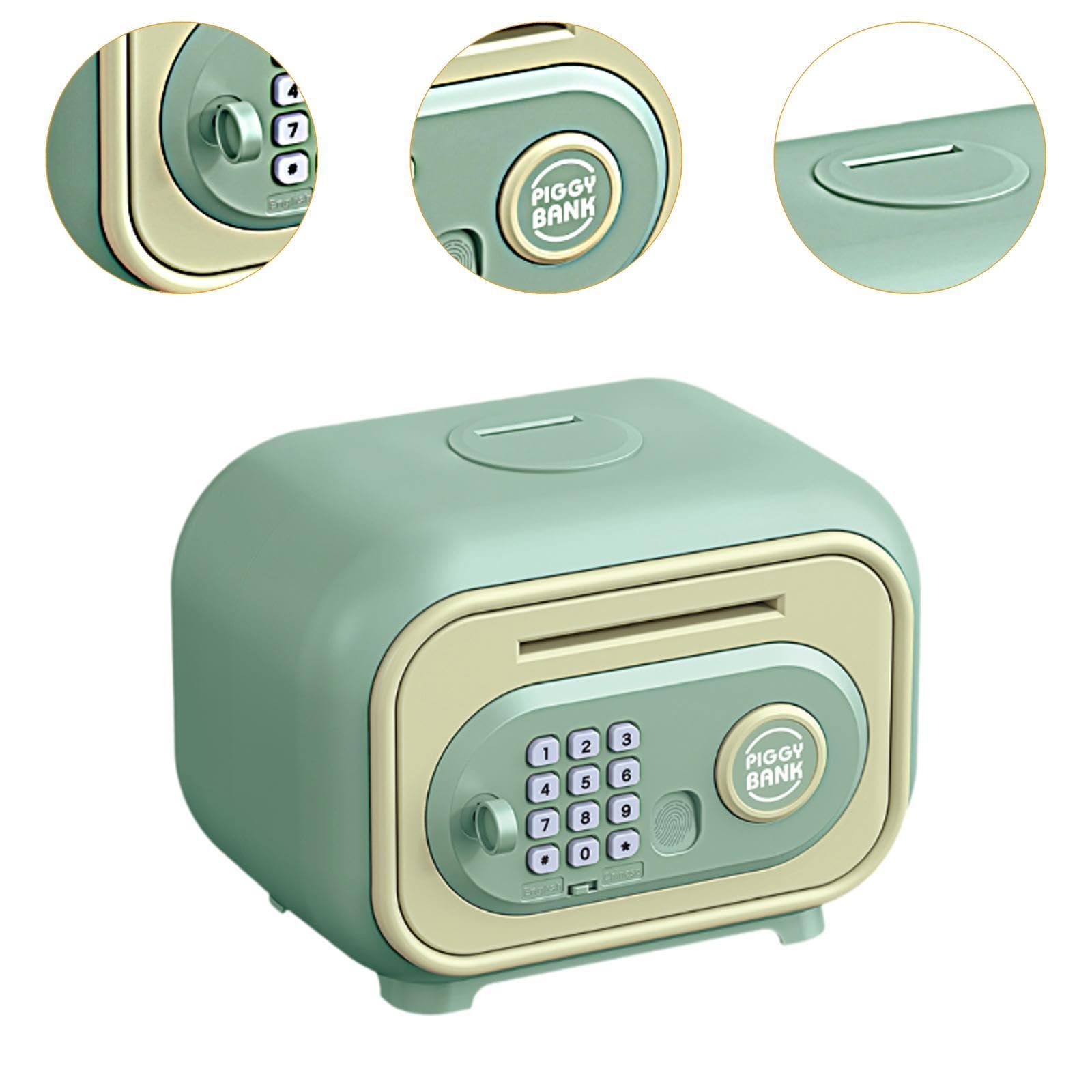 kowaku Hucha Electrónica para Niños con Función de Enrollado Automático de Billetes Caja Fuerte con Contraseña Personalizable Banco de Monedas Decorativo Mat, Verde, Individual