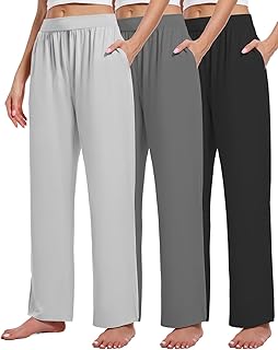 3 Pack Women's Lounge Pants Cozy Wide Leg Lounge Pants with Pockets Loose Flowy