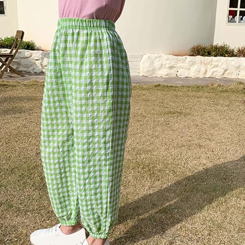 Toddler Pull Up Loose Gingham Girls Pants Summer Fall Cute Cotton L Atern Breathable Pants for 2-8 Years4