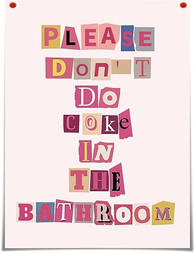 Póster de citas de refranes de baño de moda, texto colorido con texto en inglés Please Dont Do Coke In The Bath, impresiones artísticas de pared de