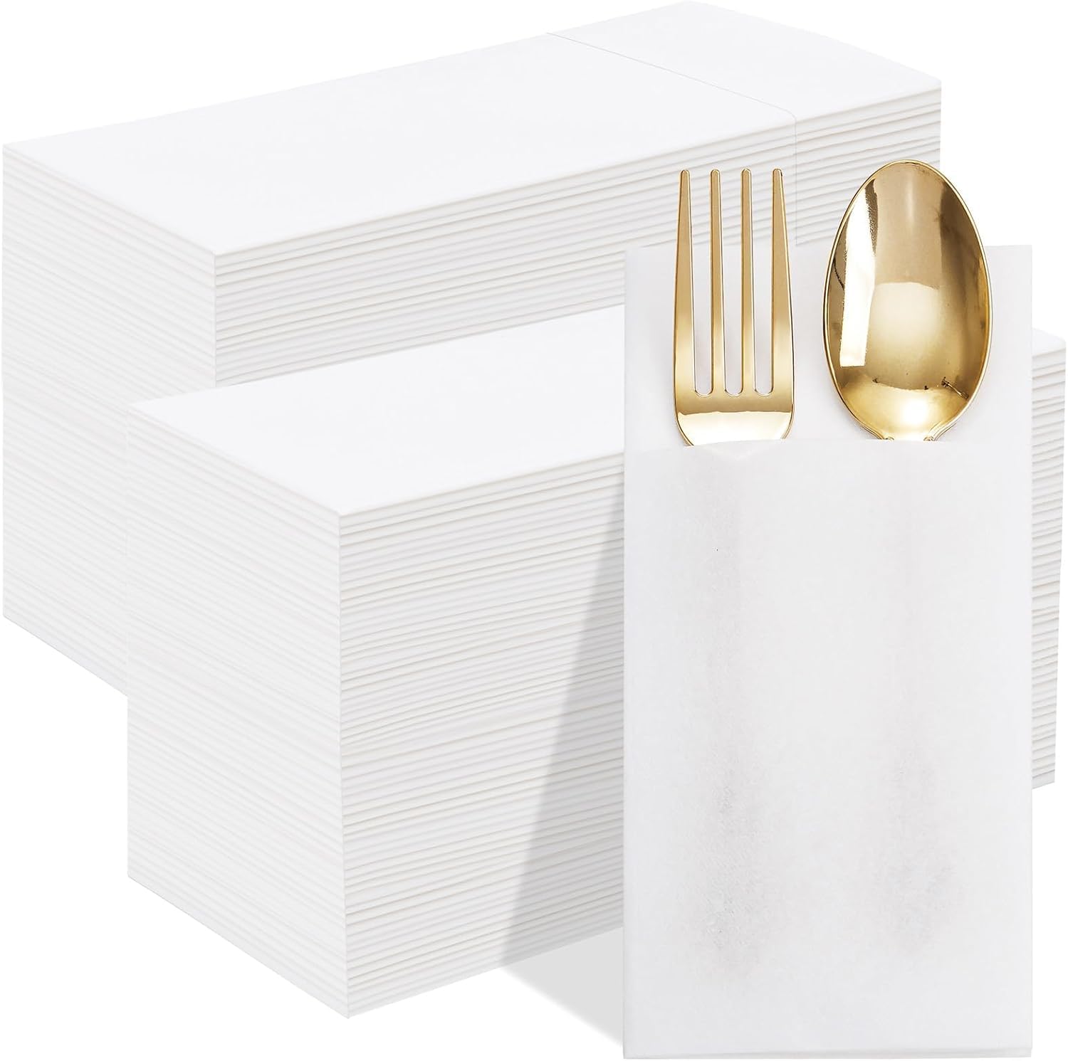 200 servilletas de papel blanco con bolsillo integrado para cubiertos, servilletas desechables preplegadas similares a la tela, servilletas de cena resistentes con tacto de lino para fiestas,
