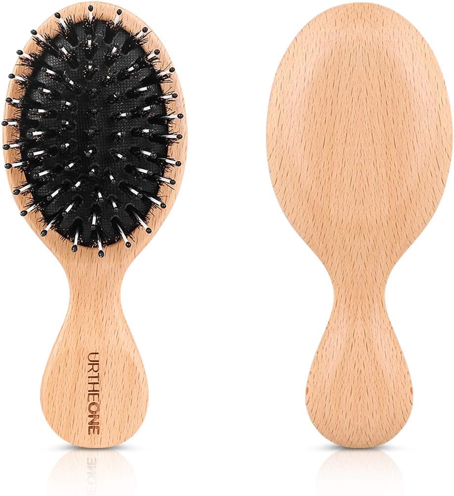 Hair Brush Mini Boar Bristle Hairbrush for Thick Curly Thin Long Short Wet or Dry Hair Detangle Massage Add Shine, Pocket Travel Small Paddle Hair Brush for Men Women Kids