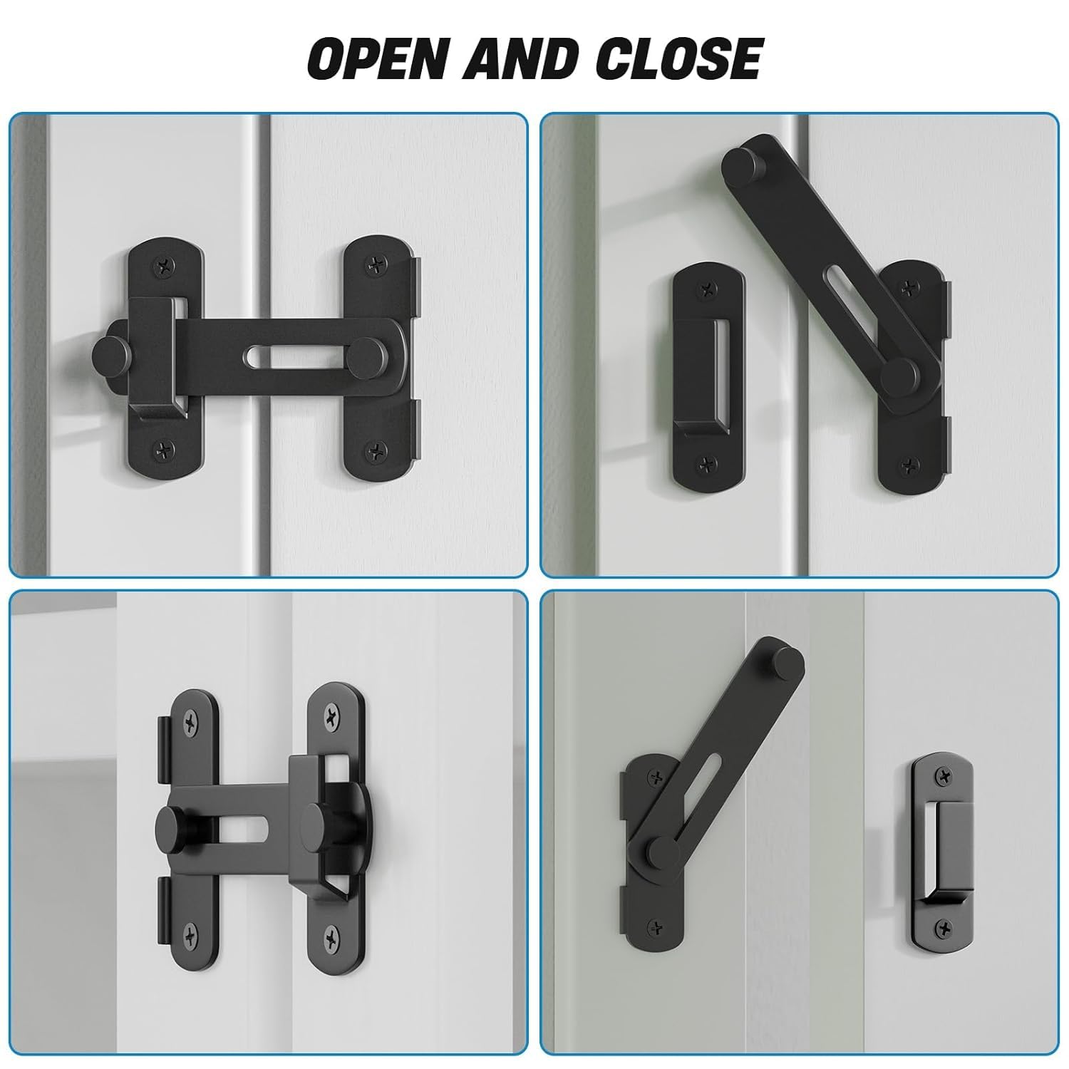 RUNMAY 1pcs Barn Door Latches, Black Stainless Steel barn gate flip Door Latch Bi-fold Door Lock,Sliding Door Antique Lock Gate Latches Wine Cabinet Closet Door Latches.(Black Door Lock) 2