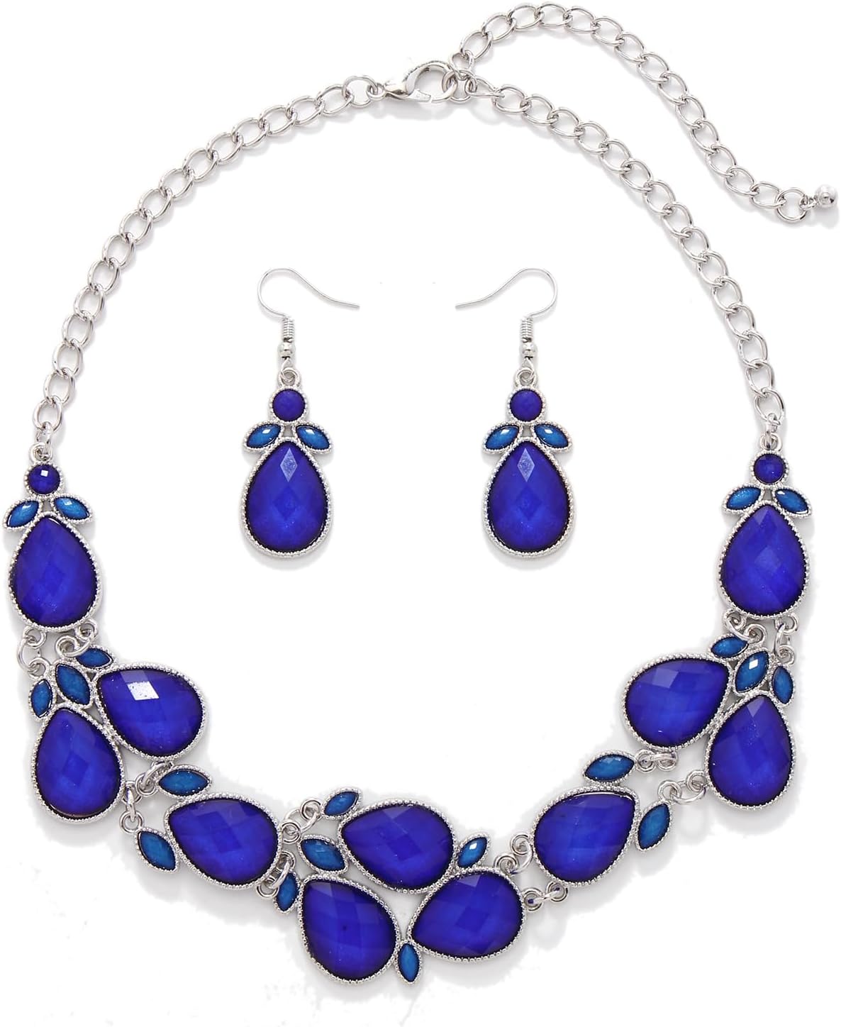 Firstmeet Shiny Resin Water Drop Collar Necklace with Earrings