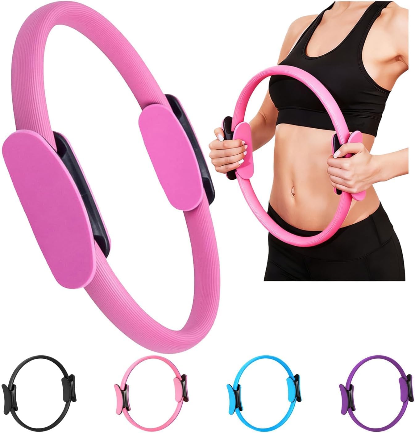 SOO Yoga Pilates Ring Dual Grip, Foam Pads for Inner Thigh Workout, Toning, Fitness & Pelvic Floor Exercise Full Body Pilates Fitness Circle Rings (Pink)