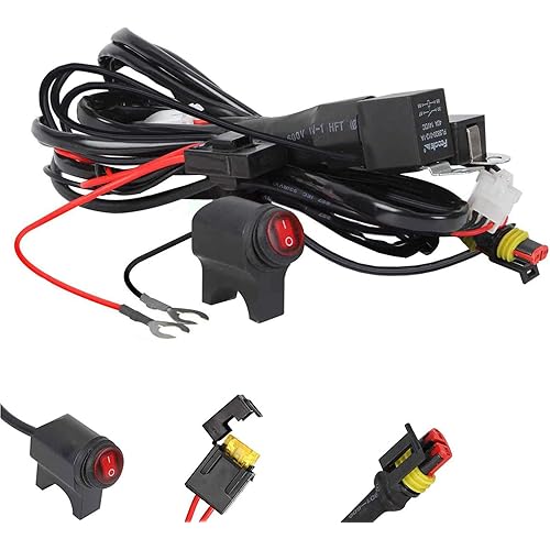 Kairiyard Light Bar Wiring Harness Motorcycle Handlebar Switch 13ft 14AWG 2 Leads Universal Fog Light Wiring Harness Kit 480W 12V Relay 40A Fuse Relay for Switching Different Light Mode