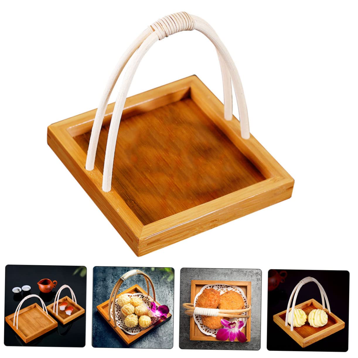 OUNONA Sushi Holder with Handle Compact Japanese Style Snack Tray for Home Restaurant Hotel Use for Serving Sushi Desserts Appetizers