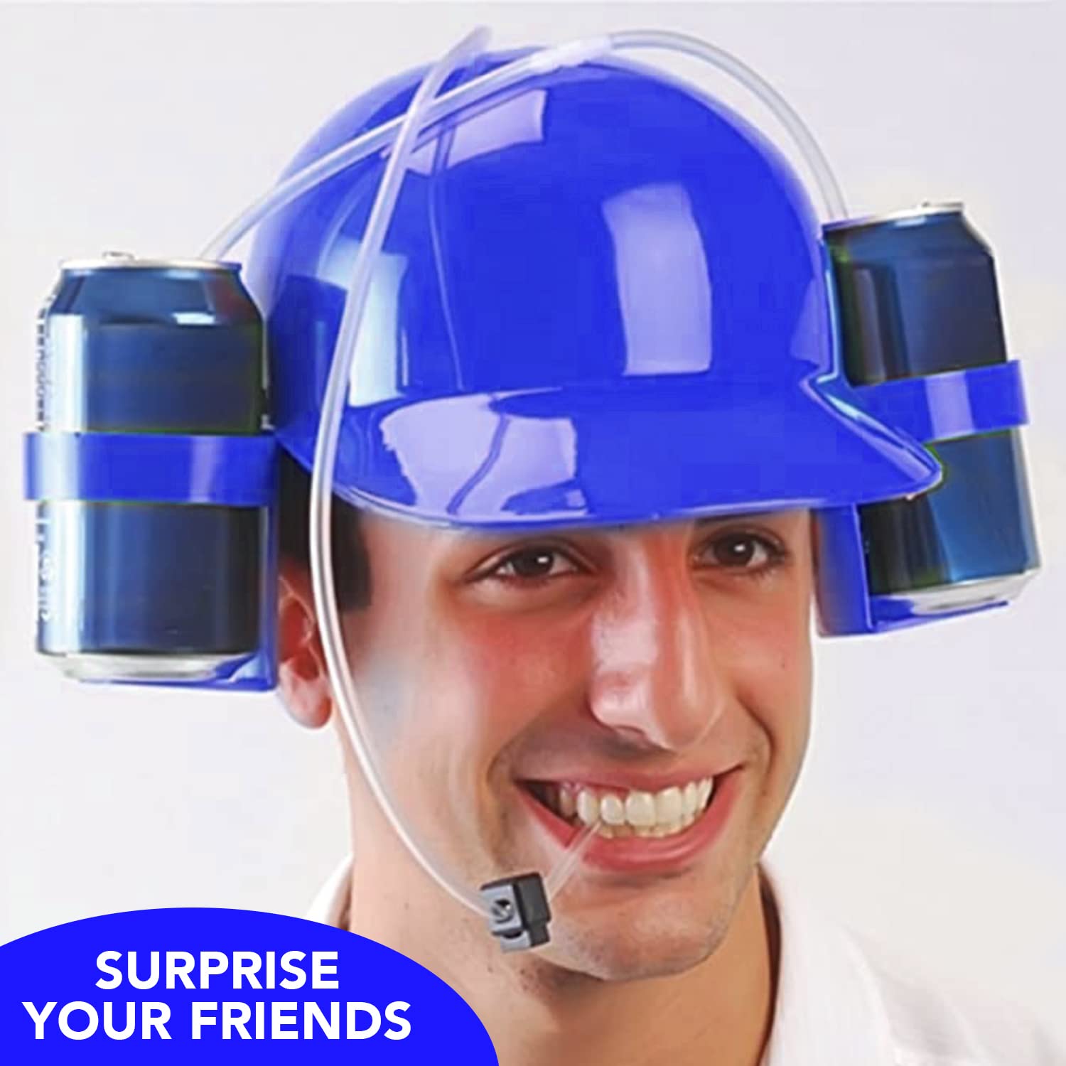BeerHelmet® Sombrero de Cerveza Azul | Sombrero Anti-SED | 2 portabebidas con pajitas incorporadas Reutilizables | Tamaño Ajustable | Juego de Beber | Creado y desarrollado por OriginalCup®