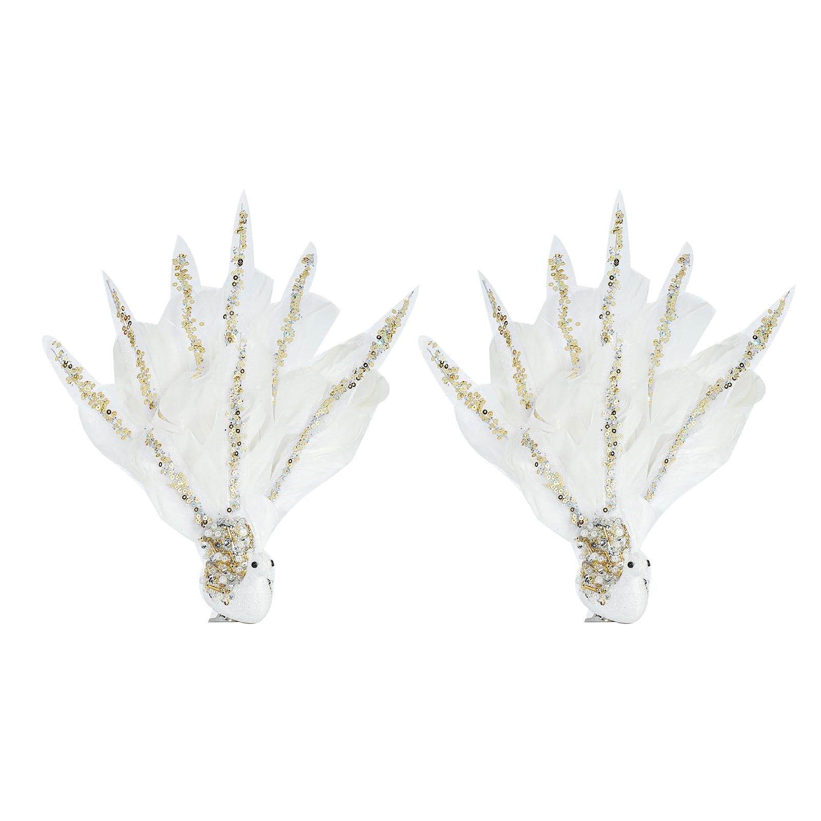 Lerpwige Beautiful Figurines Festive Christmas Tree Ornament with Glittering Decoration for Wedding Party Artificial Feather Birds