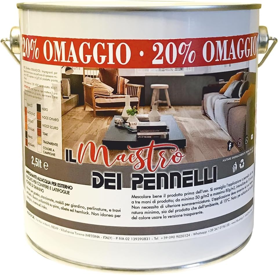Impregnante legno esterni per ciclo cerato professionale ad acqua 2,5lt Maestro (Noce Scuro)