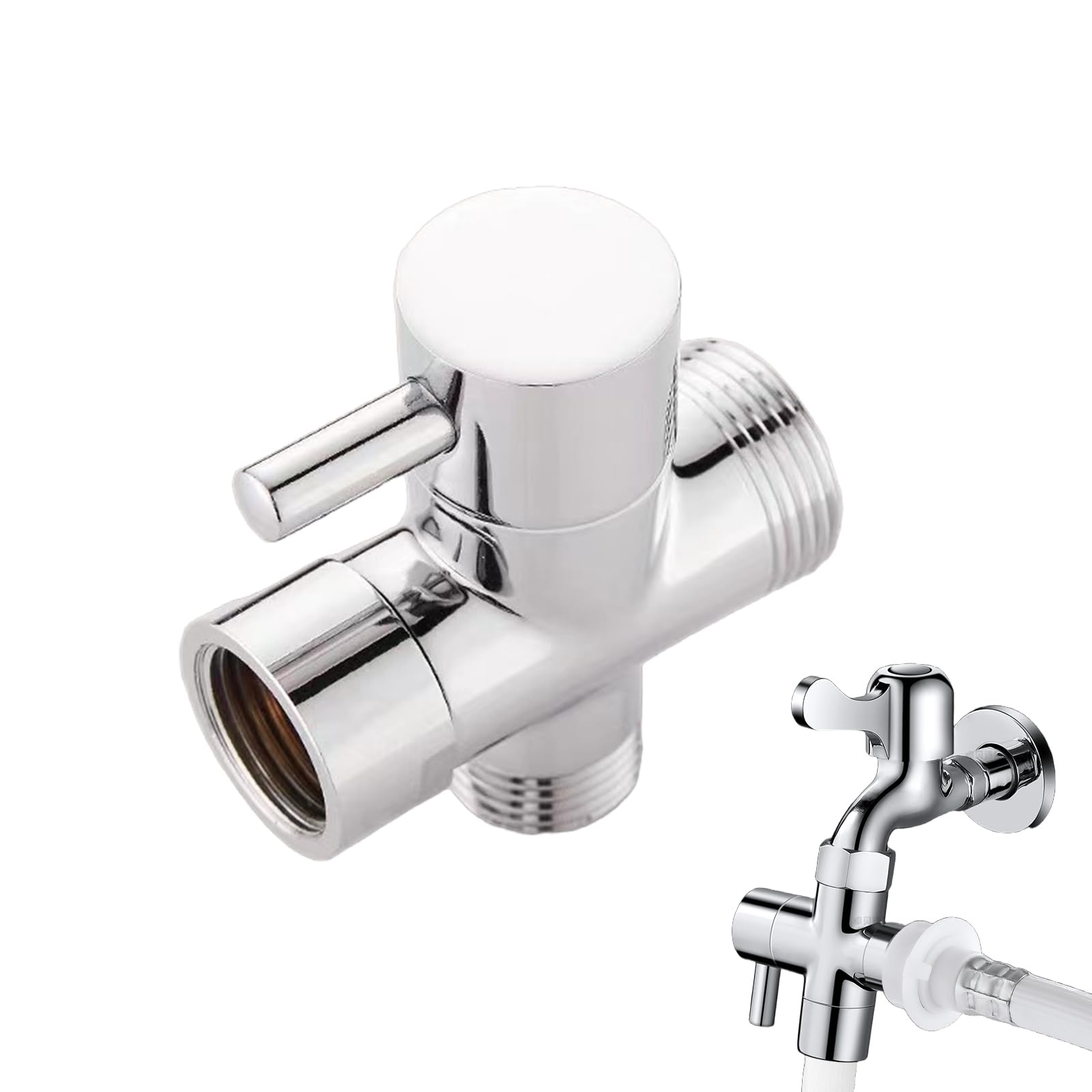Deviazione Doccia 3 Vie in Ottone Cromato, Adattatore a T, valvola per Braccio Doccia con Sigillo in Gomma, Facile da installare, 1 Ingresso Acqua, 2 uscite, Compatibile con Doccia Fissa e d
