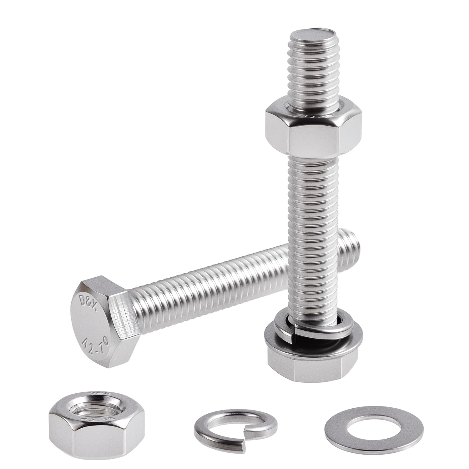 12 Set M10-1.5×60 Hex Head Screws Bolts, Nuts, Flat & Lock Washers,304(18-8) Stainless Steel Full Thread Hexagon Bolts with Nut & Washers for Heavy-Duty Fastening Applications