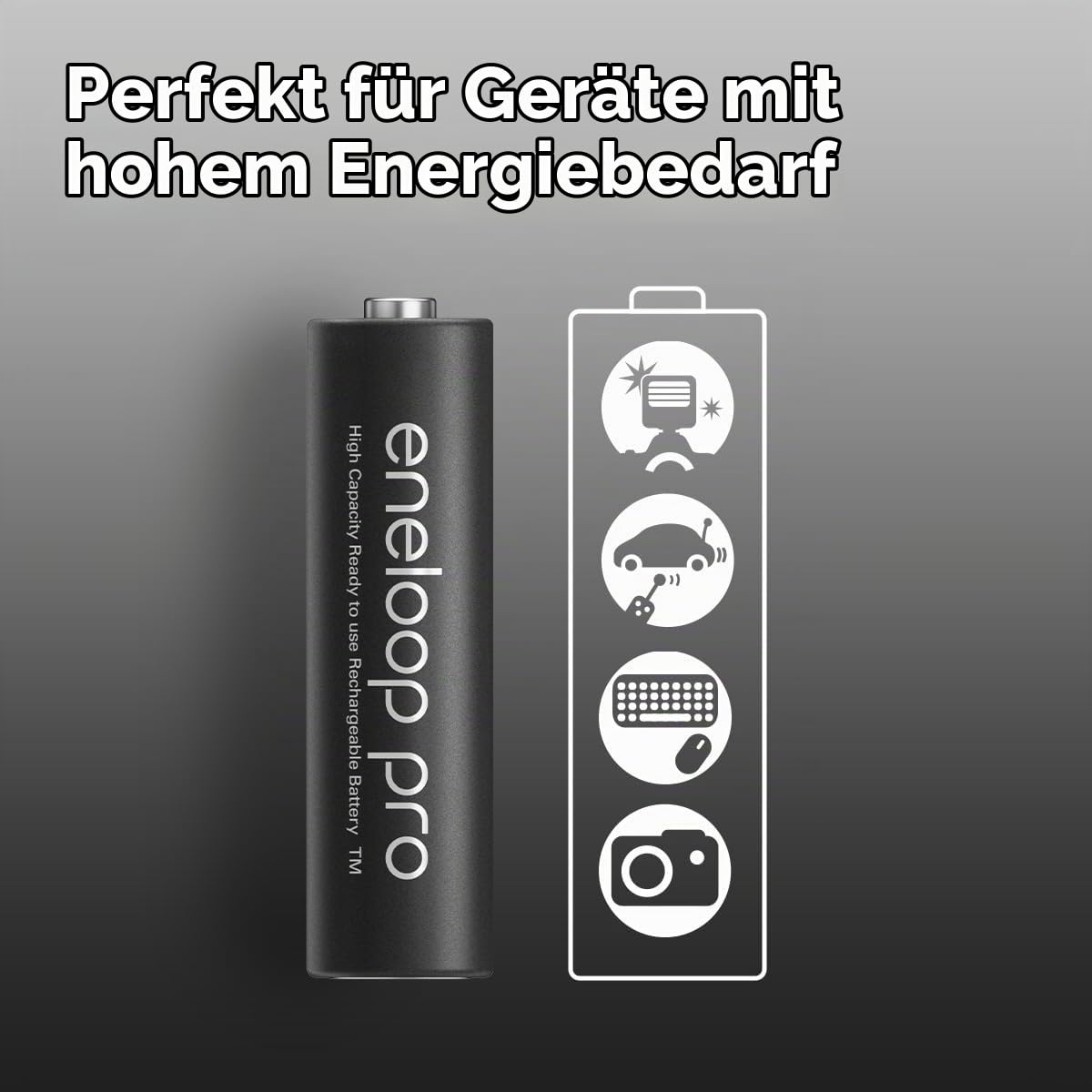 Panasonic eneloop pro AA/Mignon, 4er-Pack & eneloop pro, AAA/Micro, 4er-Pack, min. 930 mAh, 500 Ladezyklen Lebensdauer, geringer Selbstentladung, wiederaufladbarer Akkus in plastikfreier