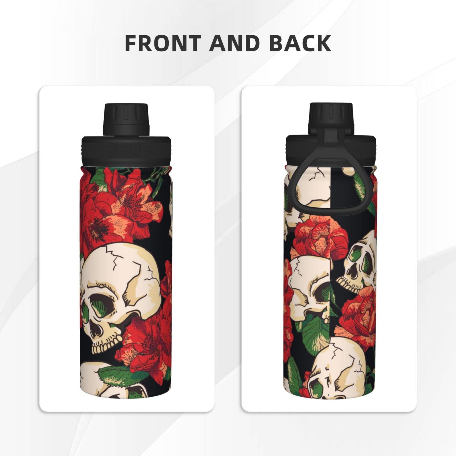 Rose And Skull Sport-Wasserflasche, 510 ml, isolierte Edelstahl, auslaufsichere Wasserflasche für Reisen, Fitnessstudio, Büro