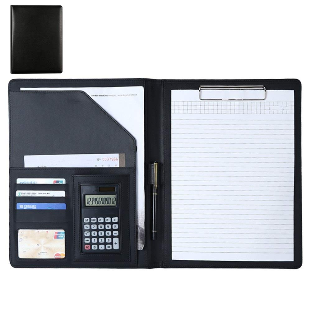 Teczka konferencyjna, skórzany organizer na dokumenty, wszechstronny, biznesowy, teczka do prezentacji, wywiadu, biznesowej torby na dokumenty, czarna, 251 x 323 mm