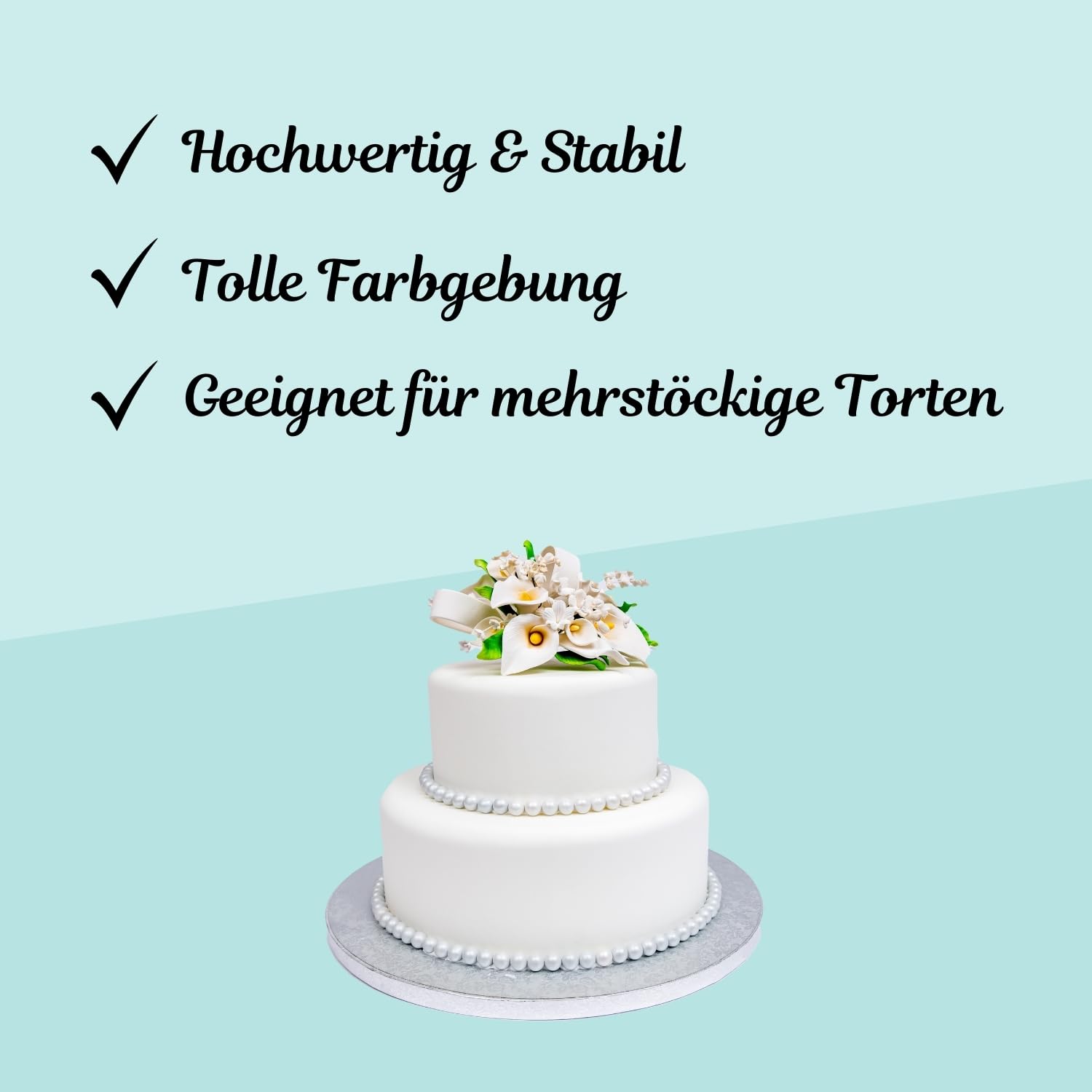 Cake Company Tortenplatte rund 35 cm Ø | 5 Stück, 10mm dick | Cake Board rund | auch für dicke und mehrstöckige Torten | hochwertige silber Alukaschierung