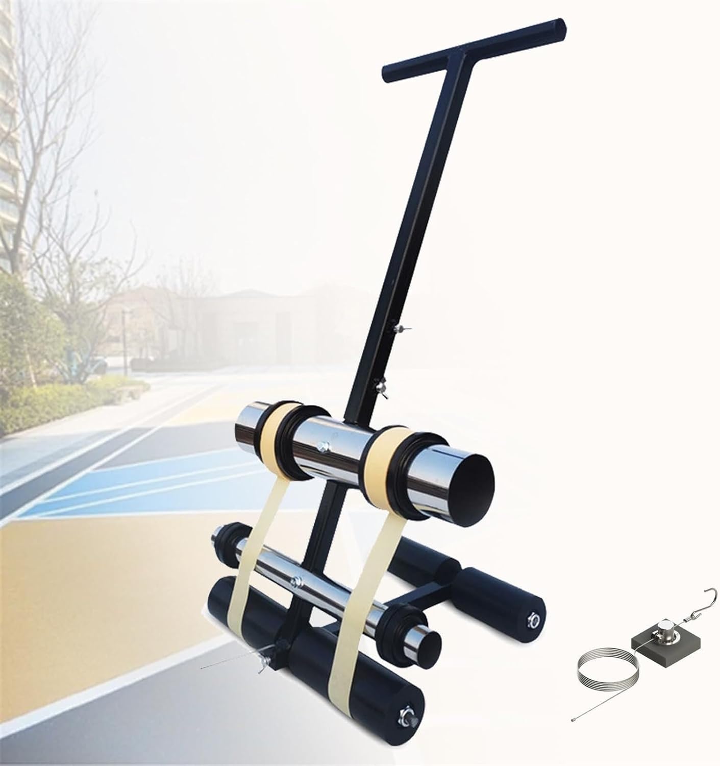 Driveway Basketball Court Marking Kit, Hand Push Floor Marking Tool with Drawing Circle Kit, Floor Tape Applicator, Pickleball Court Marking Kit for Driveway, Asphalt or Concrete, Basketball Courts