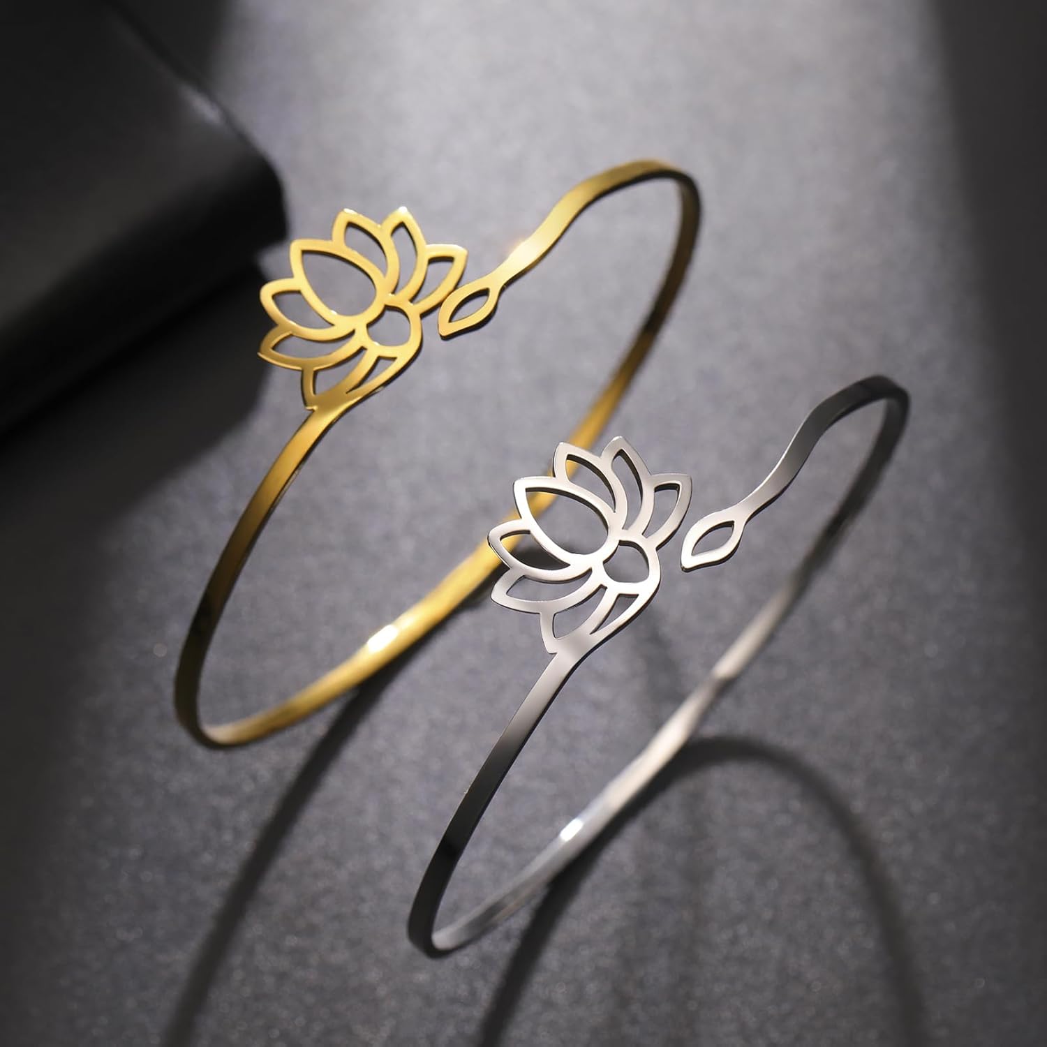 Dreamtimes Lotus Flower Bracelet for Women Encouragement Lotus Flower Adjustable Bracelet Vintage Jewelry Buddha Yoga Bracelet Stainless Steel Cuff Bangle - Image 6