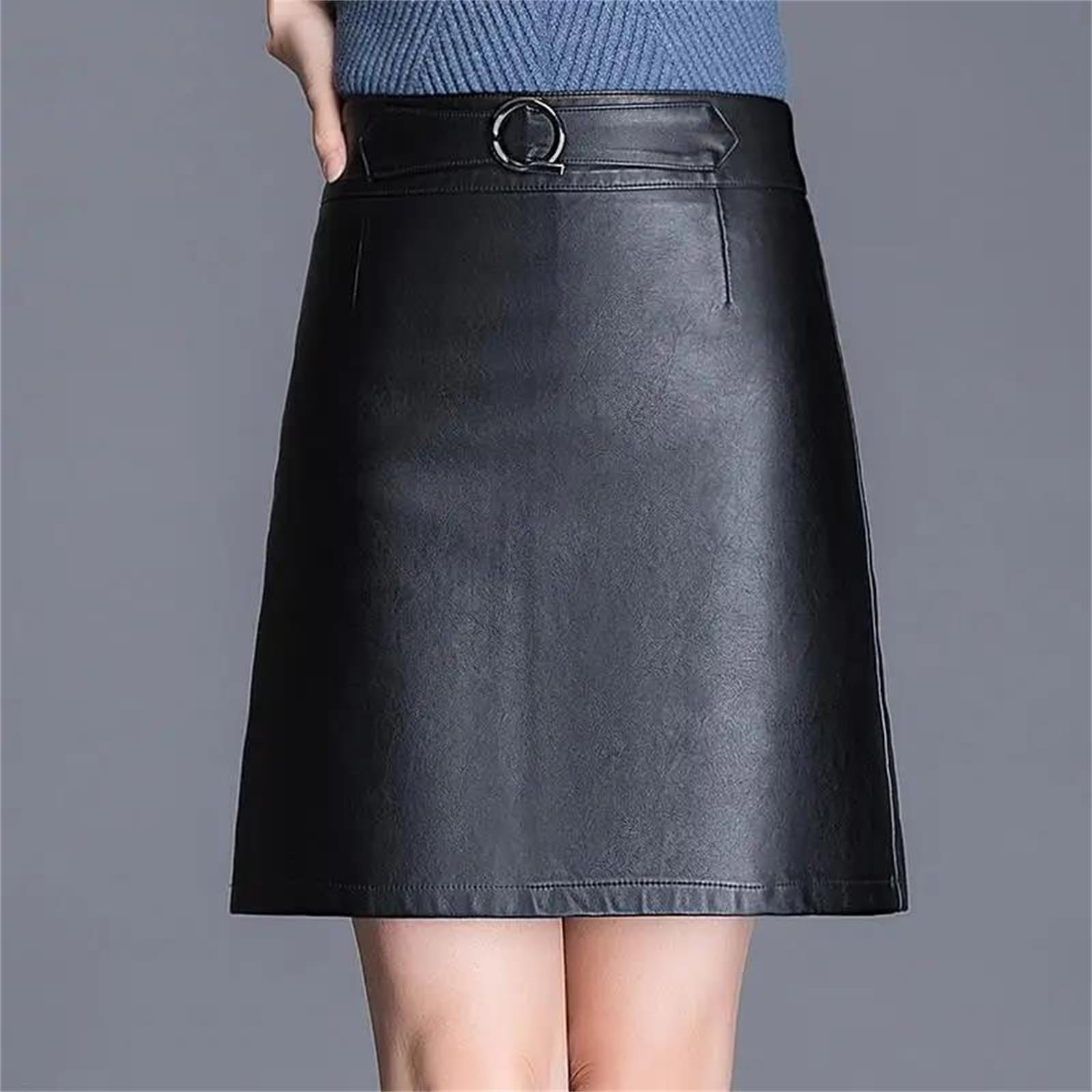 Minifalda de piel sintética para mujer, cintura alta, falda elegante para mujer, falda corta acampanada