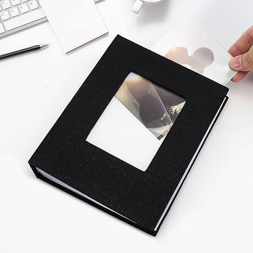 Miniatura 47 de Vienrose Álbum de fotos pequeño de 4 x 6 pulgadas, paquete de 2 mini libros de fotos con cubierta de lino, 26 páginas con capacidad para 52 Negro