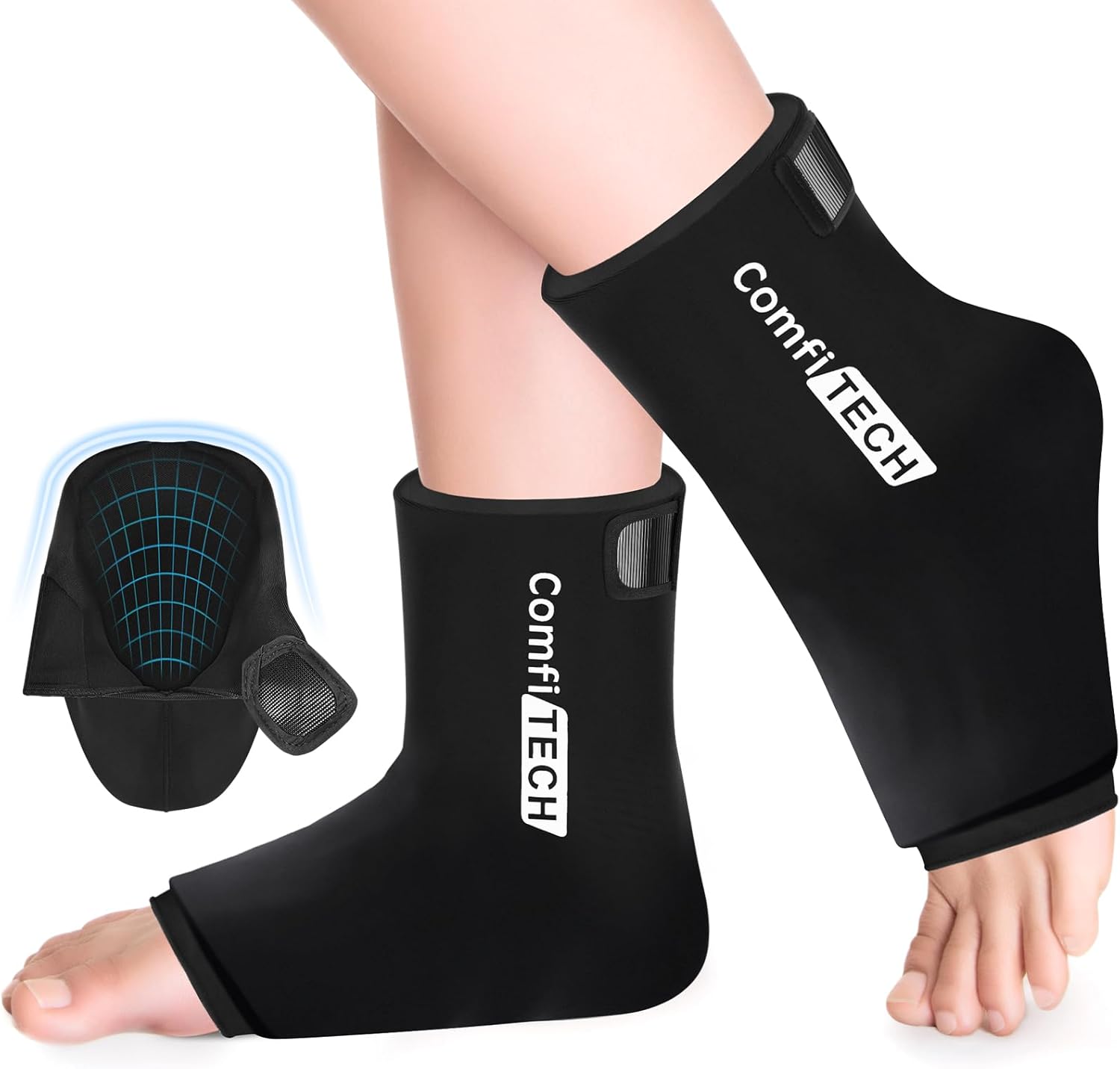 Comfitech Ankle Ice Pack Wrap Sleeve with Large Opening, Reusable Gel Cold Pad for Foot and Heel, X-Large, 2 Packs