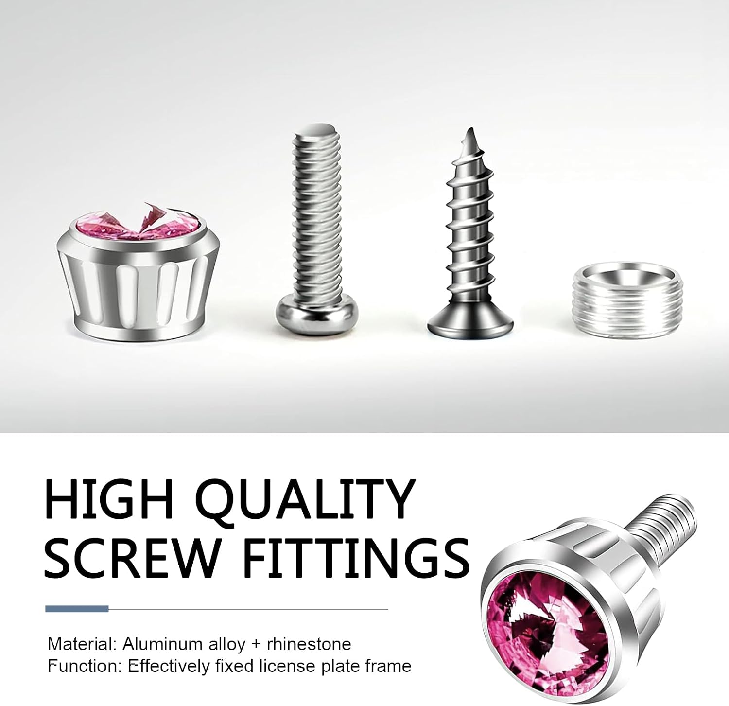4 PCS License Plate Screws Fastener Kit, Sparkling Rhinestone-encrusted Car Anti Theft Nut Cap, Rust-proof License Plate Tray Mounting Bolt, Universal Decorative Screws Bolts (Pink) image 3