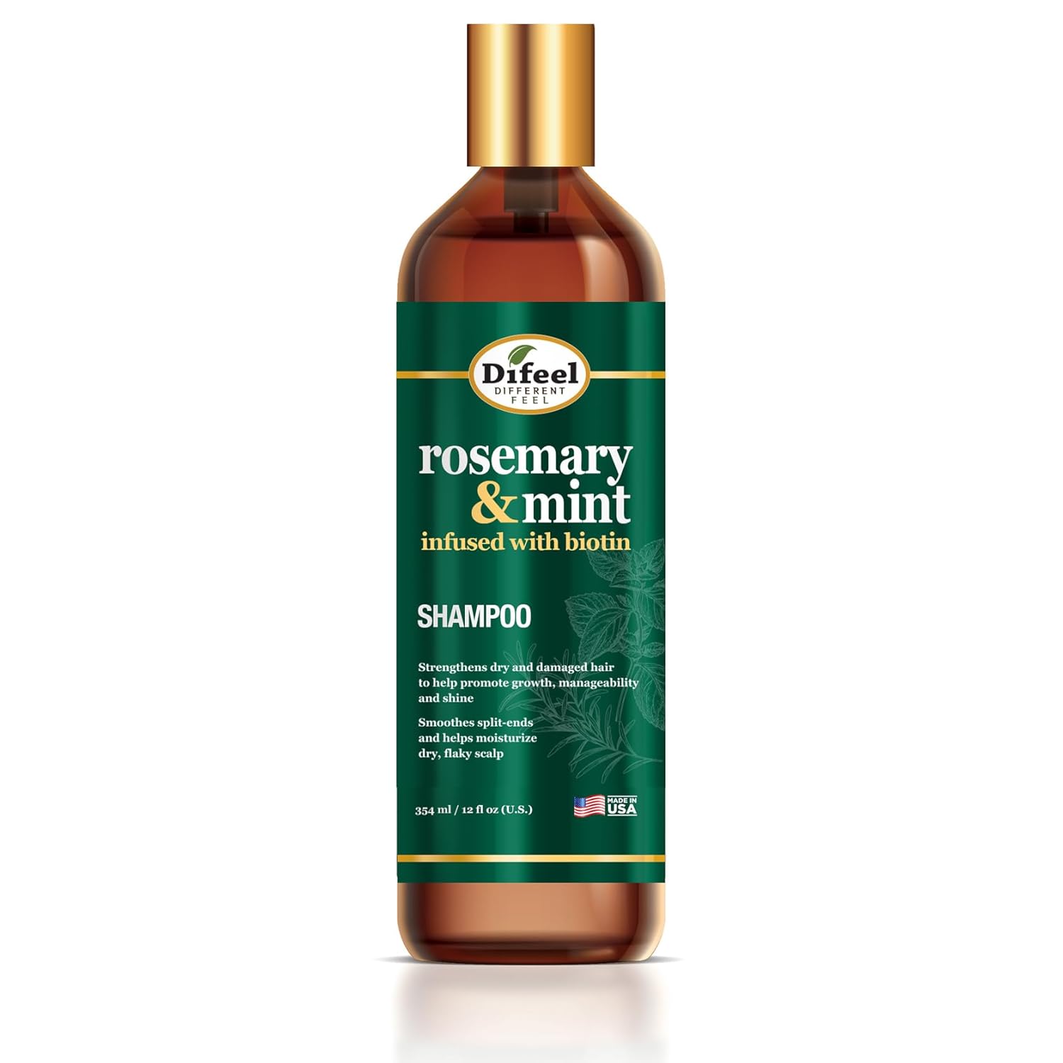 Difeel Elevated Rosemary Mint Shampoo with Biotin 12 oz. - Made with Natural Rosemary & Mint to Strengthen Dry and Damaged Hair, Smooth Split Ends and Moisturize Dry Scalp