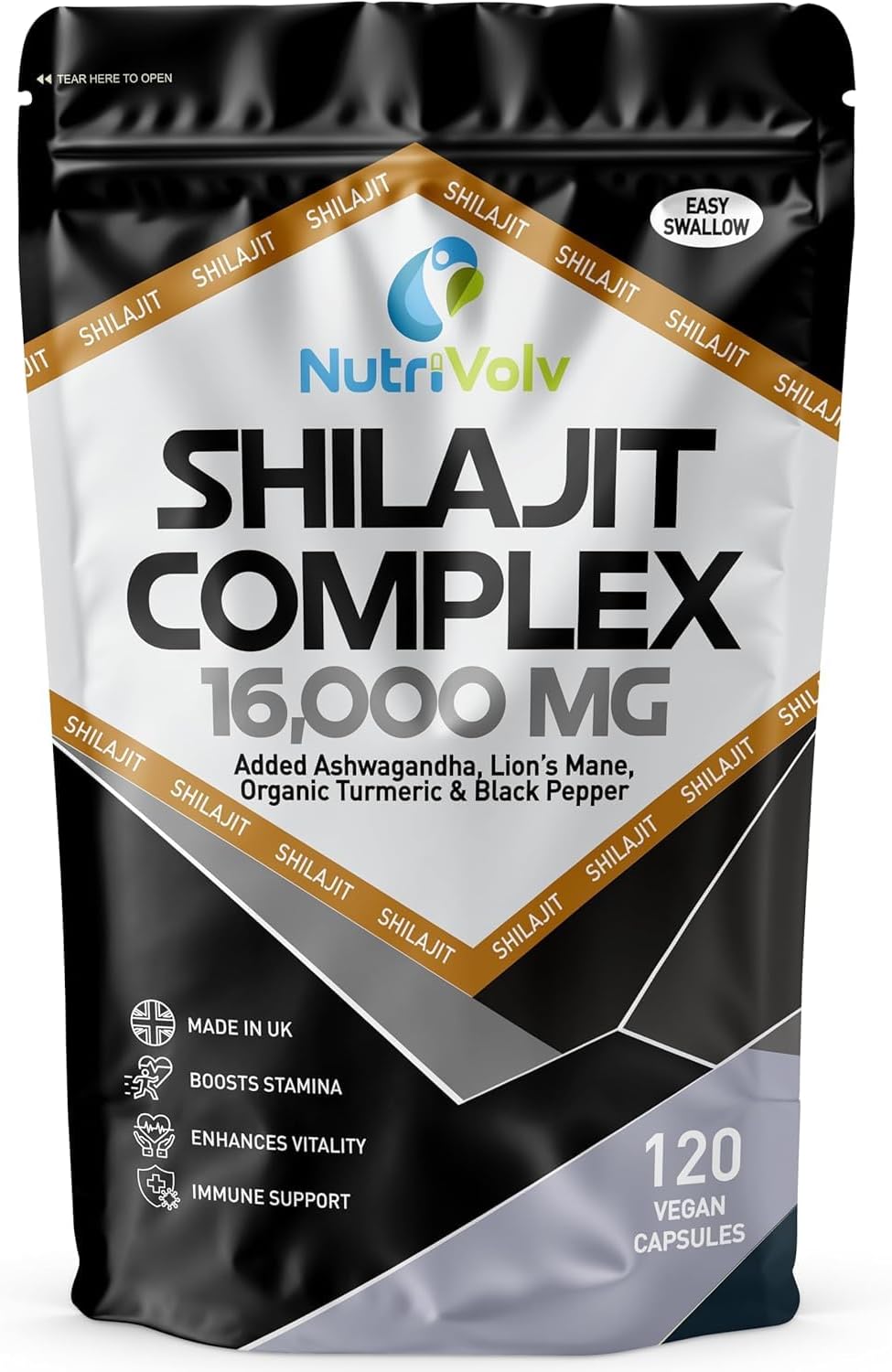 Nutrivolv Shilajit Complex 16,000mg – 120 Capsules | 60% Fulvic Acid | Himalayan Shilajit with Ashwagandha, Lion’s Mane, Turmeric & Black Pepper | Energy, Testosterone & Brain Support