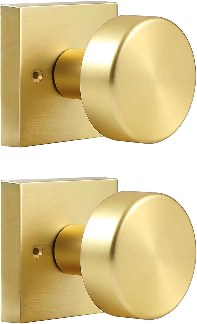 coolnews 2 Pack Gold Dummy Door Knobs Interior, Single Sided Square
