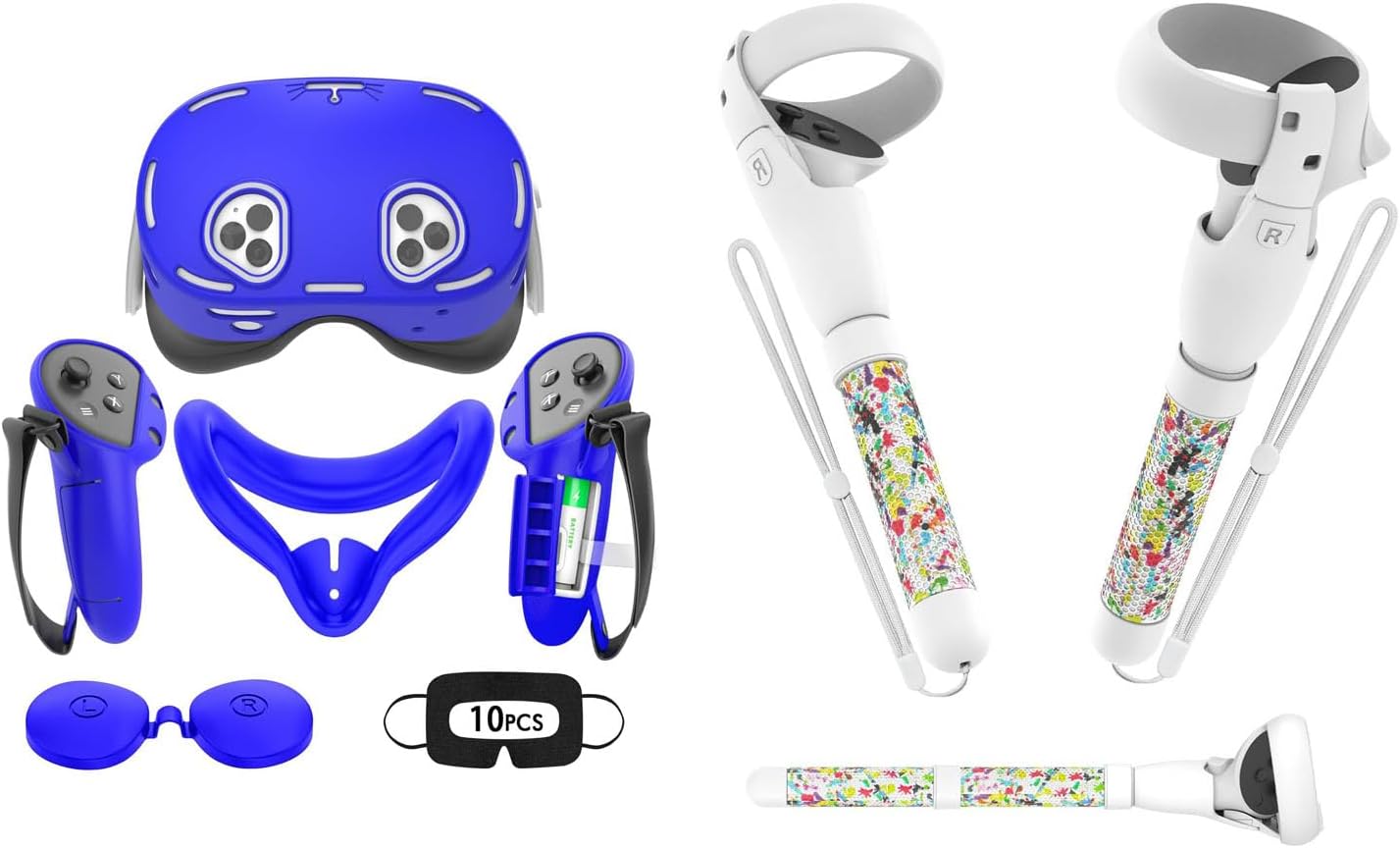 Silicone Cover Set Compatible with Oculus/Meta Quest 3S and Handle Attachments Compatible with Meta Quest 2