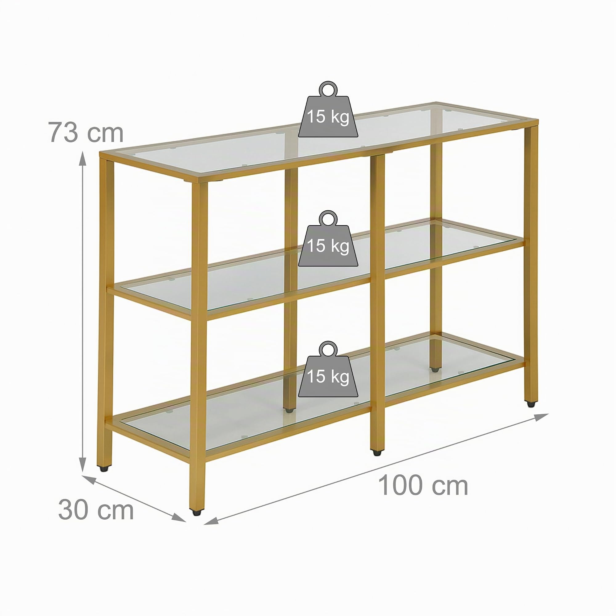 Relaxdays Consolle, HxLxP: 73 x 100 x 30 cm, Metallo, Vetro, Stretta per Ingresso, Tavolo con 3