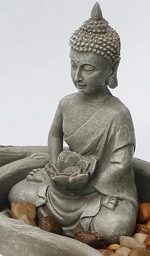 Miniatura 4 de Nature's Mark Mini kit de jardín zen para escritorio con figuras de loto, figuras de Buda, rastrillo y rocas de río de arena natural, juego de