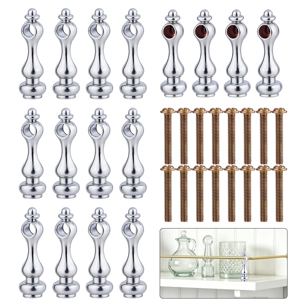 SUPERFINDINGS 16 Set Railing Bracket Spindles Silver Shelf Rail Connectors Alloy Gallery Rails for Shelves Furniture Connectors 6mm Inner Diameter Post End Caps for Railing Bar Cart Cabin