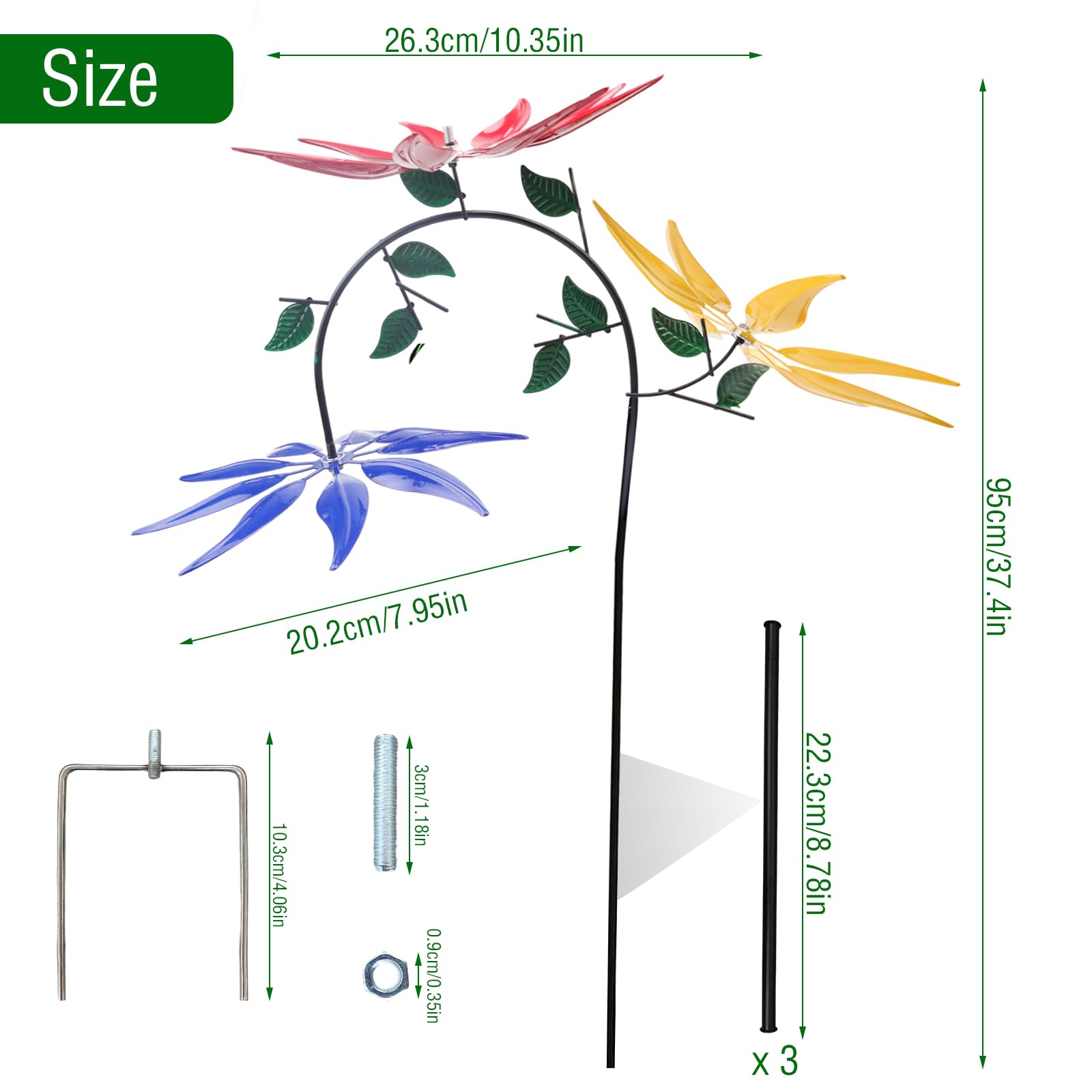 Moulins à Vent Décoratifs En Métal (lot De 3 Tournesols Colorés) - Décoration De Jardin, Terrasse, Balcon - Animation Par Le Vent, Facile à Planter